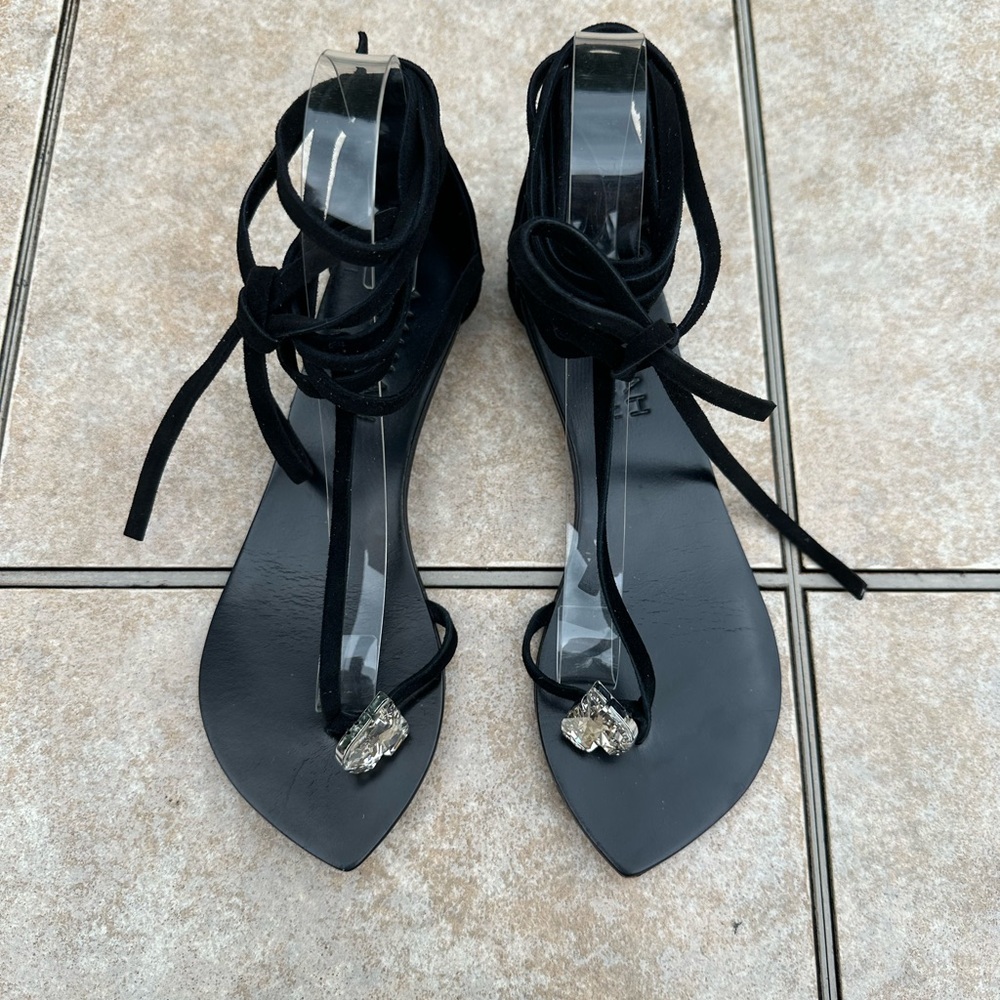AMINAH ABDUL JILLIL SUEDE LACE UP POINTED SANDALS WITH GLASS - Picture 2 of 13
